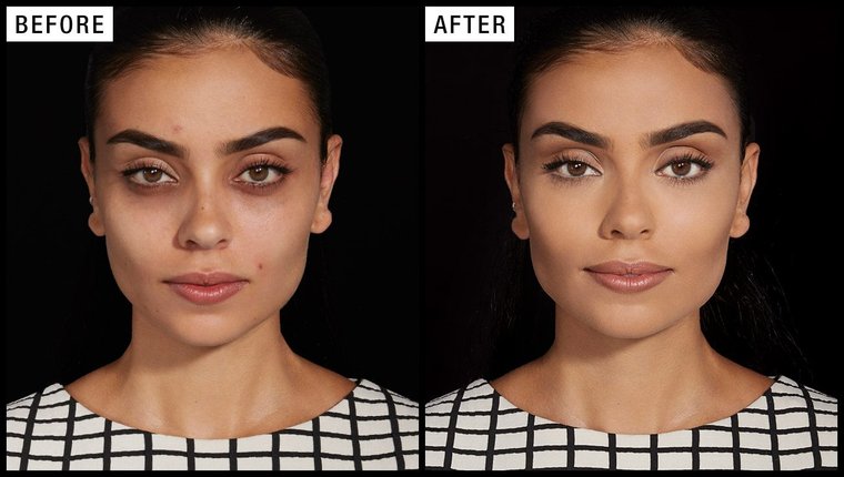 До та після застосування Maybelline New York Master Camo у відтінку Medium